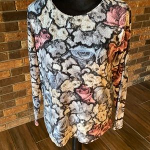Size small gray and pink floral fuzzy long sleeve shirt